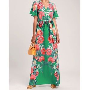 Lulu’s Still in Paradise Green Floral Print Maxi Dress XS